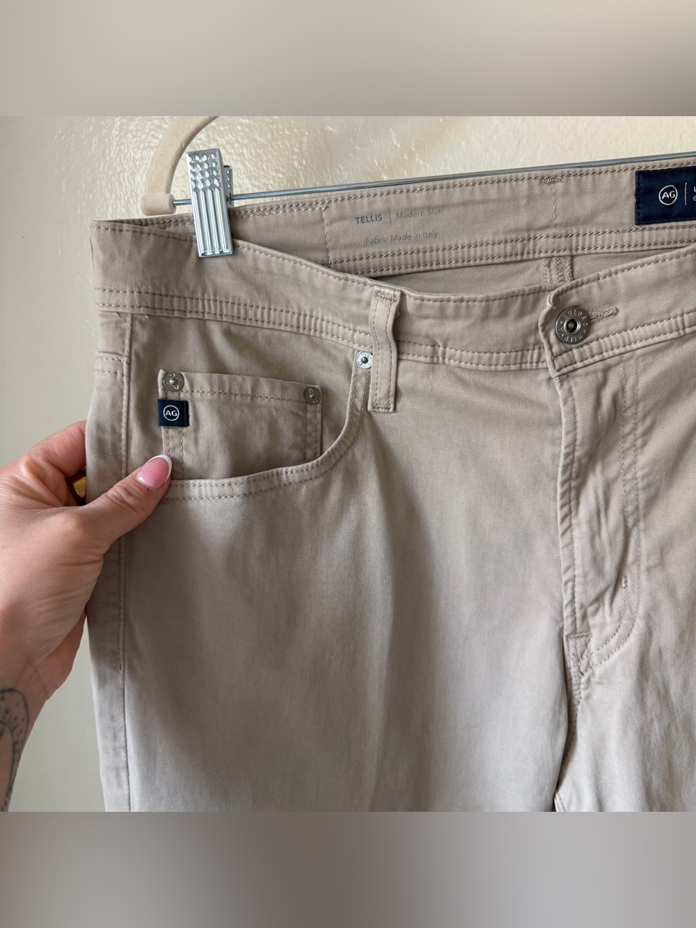 AG Adriano Goldschmied Tellis Modern Slim Pants 32x32 Desert Stone Beige - Picture 12 of 16